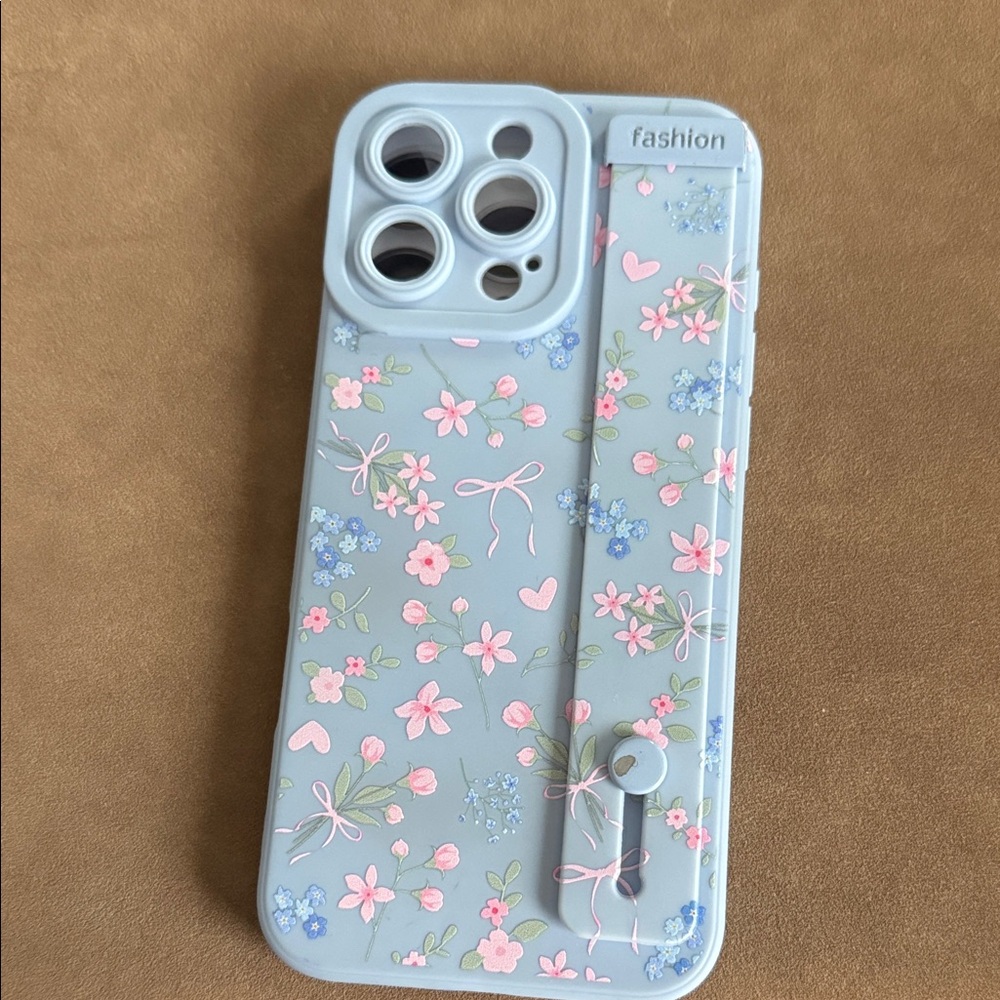 Iphone 16 pro Max Floral Phone Case with Stand - Blue and Pink